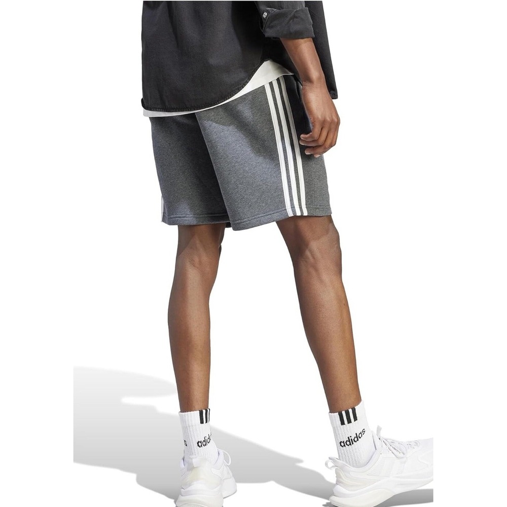 Adidas Mens Fleece 3-Stripes Shorts  Dark Grey Heather 2XL Tall Gym Athletic NWT - Picture 2 of 4